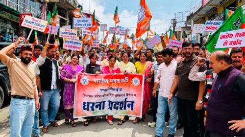 शिलाई में भाजपा का सरकार के खिलाफ जोरदार प्रदर्शन, बंद संस्थानों की बहाली की उठाई मांग