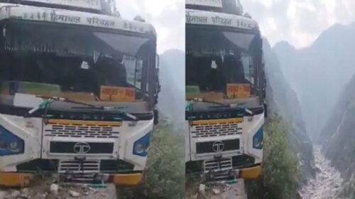हिमाचल में सवारियों से भरी HRTC बस की ब्रेक फेल, खाई में लटका टायर; मची चीख-पुकार